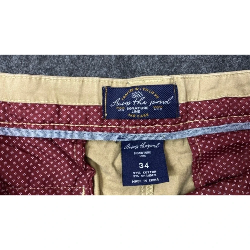 Across the Pond Chino Shorts Mens 34 Khaki Tan Signature Line Stretch Cotton